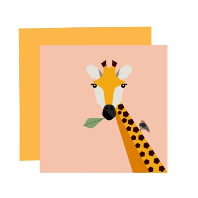 Giraffe card | Friendly Giraffe and bird, Blank card | Safari illustration, Jungle animals, | Square, 150mm | ECO friendly | Recyclable