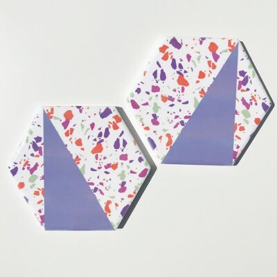 Lilac Terrazzo Style Hexagon Ceramic Coaster Set of 2