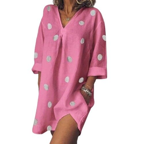 Polka Dots Beach Dress Cover Up Kaftan - Pink