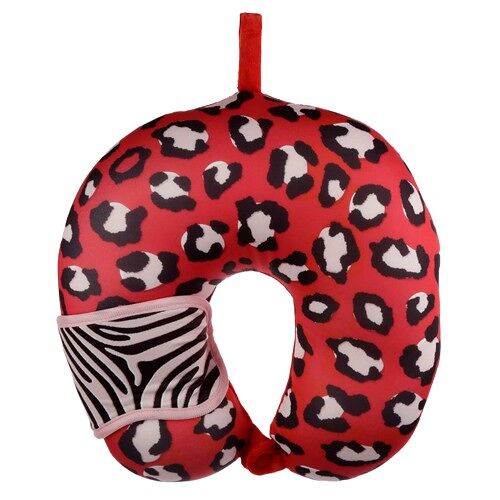 Animal Print Travel Pillow & Eye Mask Set - Red / Pink
