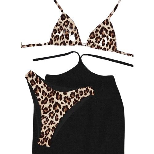 BIKINI WITH SKIRT - BLACK LEOPARD