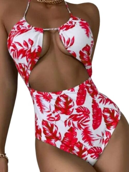 HOLLOW SLING SWIMSUIT - RED LEAF