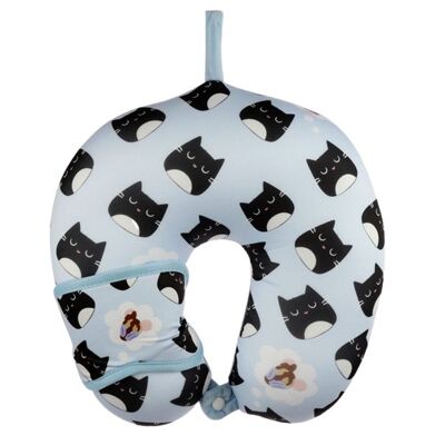 Cat Travel Pillow & Eye Mask Set - Blue