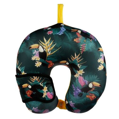 Toucan Travel Pillow & Eye Mask Set - Black