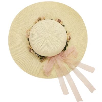 SUMMER HAT - with FLORAL / PINK TRIM