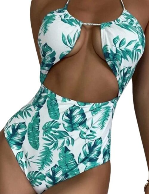 HOLLOW SLING SWIMSUIT - GREEN LEAF