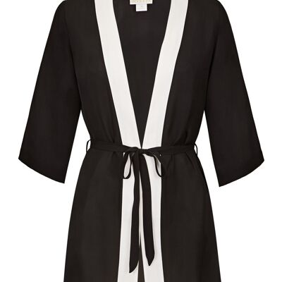 Selene Silk Kimono - Black and White