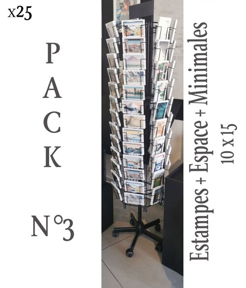 Pack 3 : cartes postales estampes japonaises, espace et Minimales x25 + présentoir 6 faces