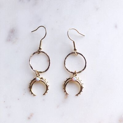 Opal Boho Moon Earrings