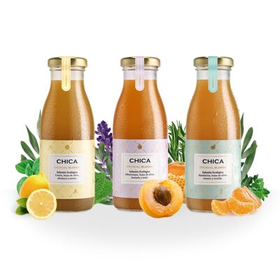 Caja mixta - zumo ecologico de mandarina, limon y albaricoque