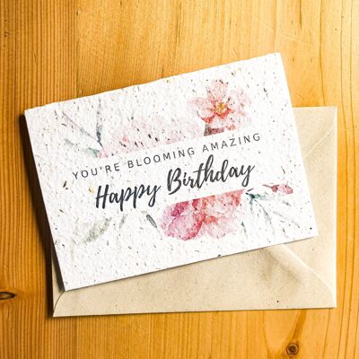 Plantable Seeded Card | Happy Birthday Flowers - Recycled envelope