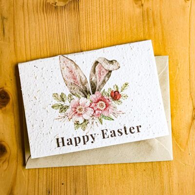 Cartes ensemencées à planter | Joyeuses oreilles de lapin de Pâques - Enveloppe recyclée
