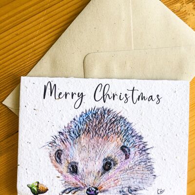 Plantable Seeded Card | Merry Christmas Hedgehog D