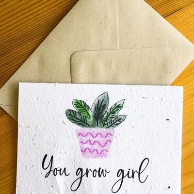 Carte ensemencée à planter | You Grow Girl Plant - ENVELOPPES RECYCLÉES