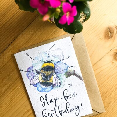 tarjeta sembrada plantable | Diseño Cumpleaños Hap-Bee - SOBRES RECICLADOS