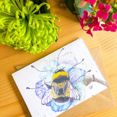 Plantable Seeded Card | Bee On Flower Design - RECYCLED ENVELOPE