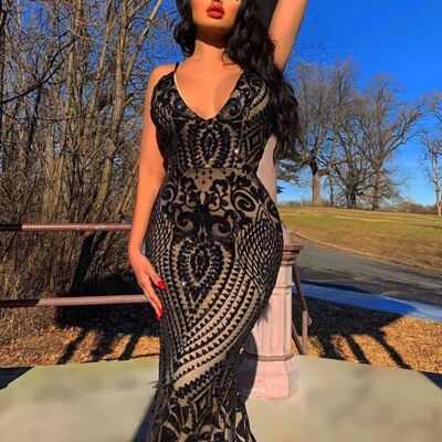 Spotlight Black Vip Luxe Sequin Backless Mermaid Fishtail Dress