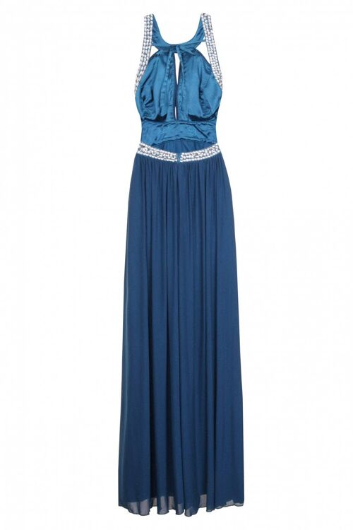 Papya Teal Maxi Grecian Gown Dress