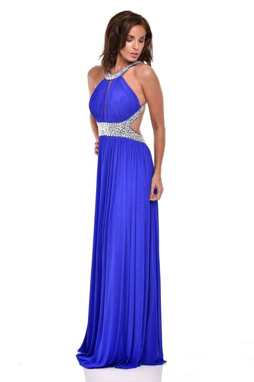Papya Royal Blue Jewel Open Back Maxi Grecian Gown Dress