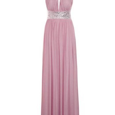 Papya Blush Pink Jewel Open Back Maxi Grecian Gown Dress