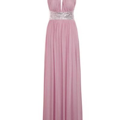 Vestido largo estilo griego con espalda abierta y joya rosa rubor de Papya