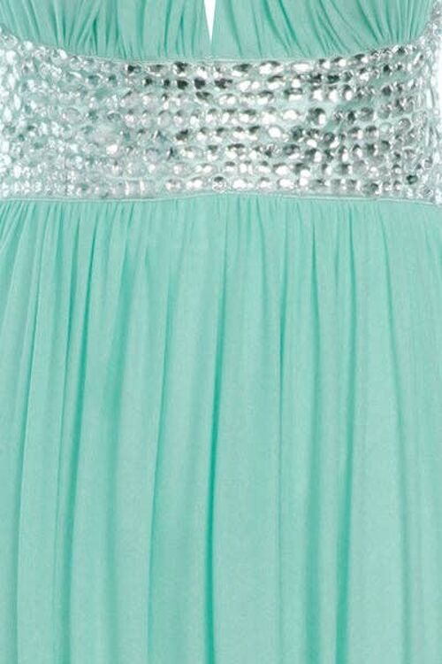 Papya Mint Jewel Open Back Maxi Grecian Gown Dress