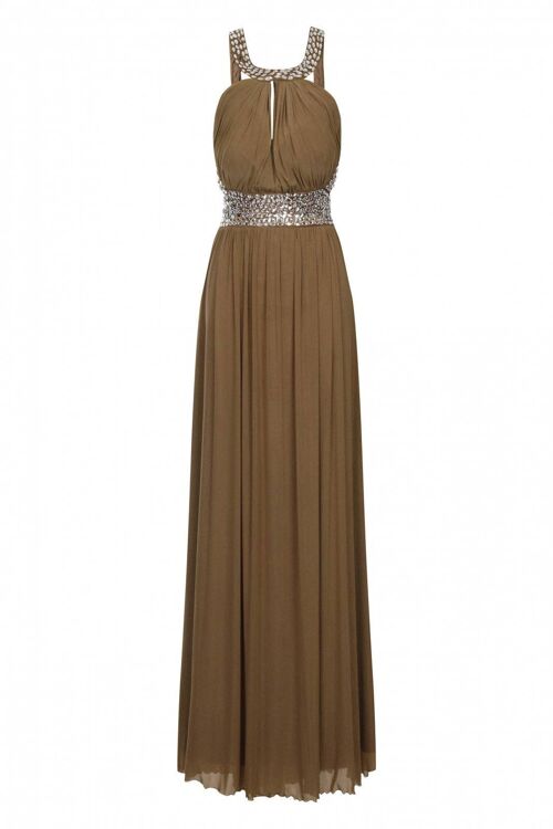 Papya Mocha Maxi Grecian Gown Dress