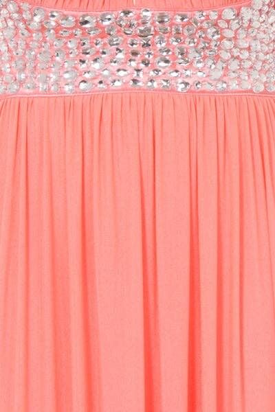 Abito lungo abito greco papy anguria corallo gioiello aperto sul retro