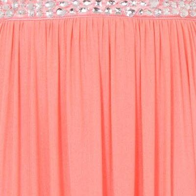 Papya Watermelon Coral Jewel Open Back Maxi Grecian Gown Dress