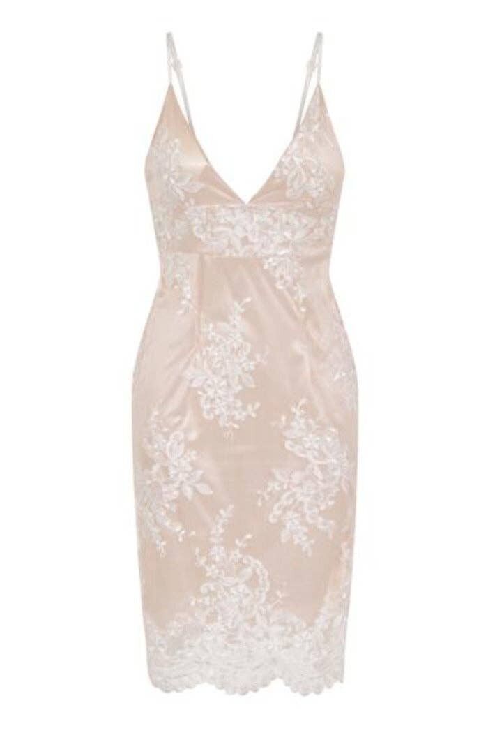 Abito midi con ricamo in pizzo smerlato e smerlato Karla Nude