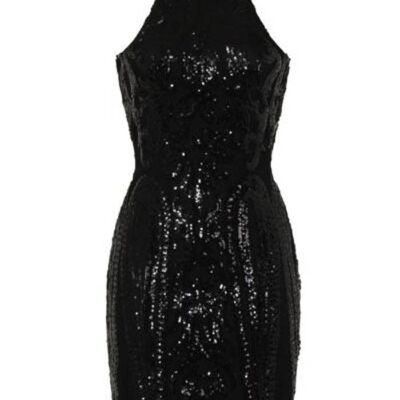 Lolita Black Victorian Sequin Illusion Bodycon Dress