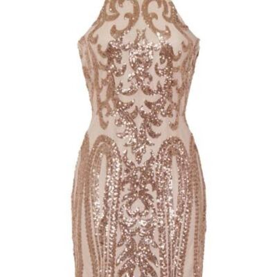 Lolita Rose Gold Victorian Sequin Illusion Bodycon Dress