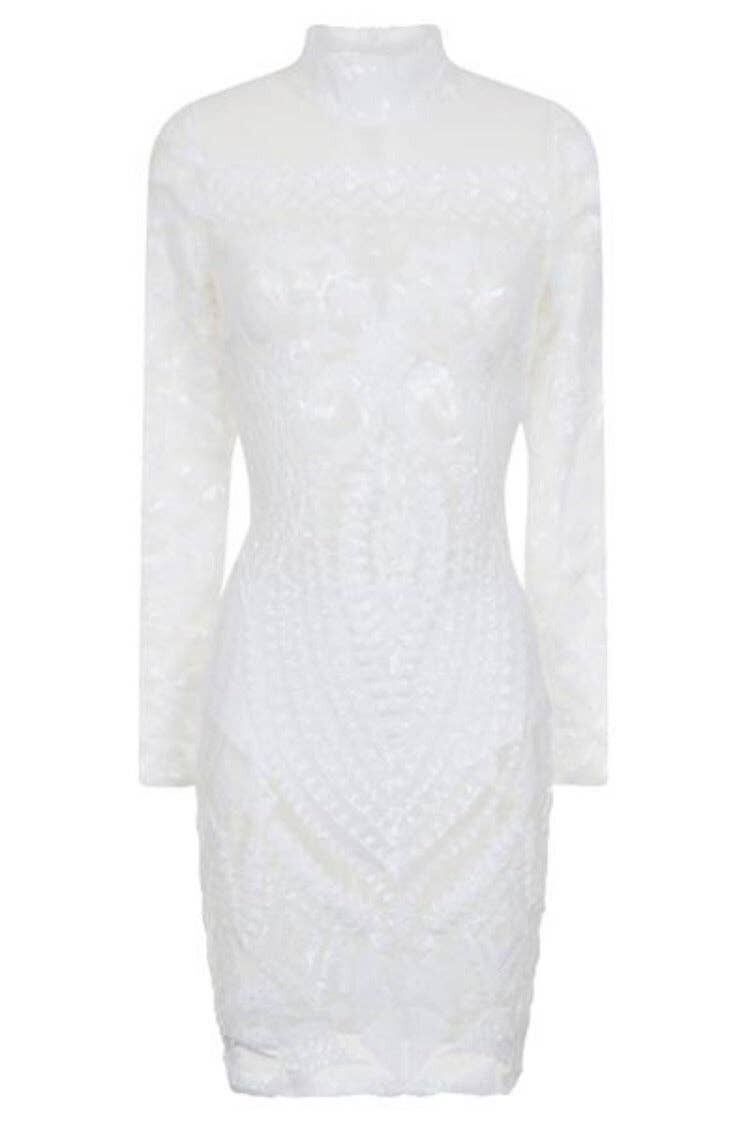 Abito longuette trasparente decorato con paillettes bianche perla Mimi