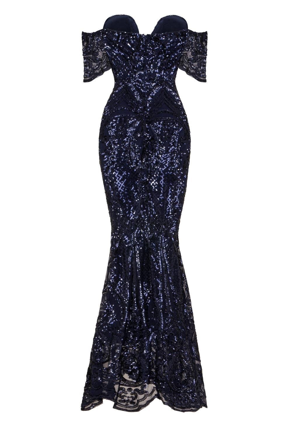 Lovestruck Navy Luxe Sweetheart con spalle scoperte Abito a coda di pesce con paillettes