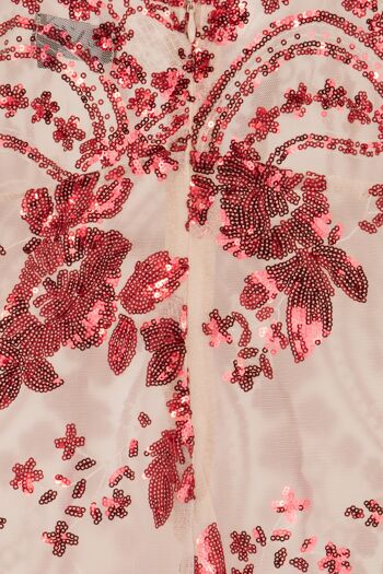 Game Changer - Combinaison fendue palazzo rouge nude à fleurs transparentes à sequins 4