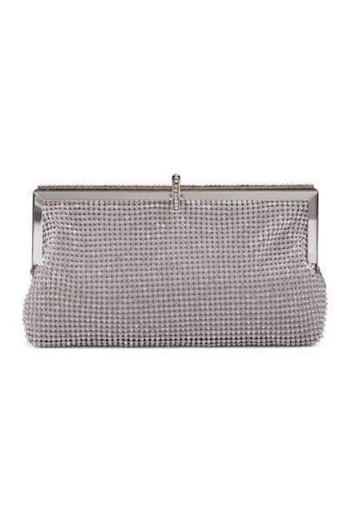 Roma Silver Crystal Diamante Soft Purse Clutch Bag