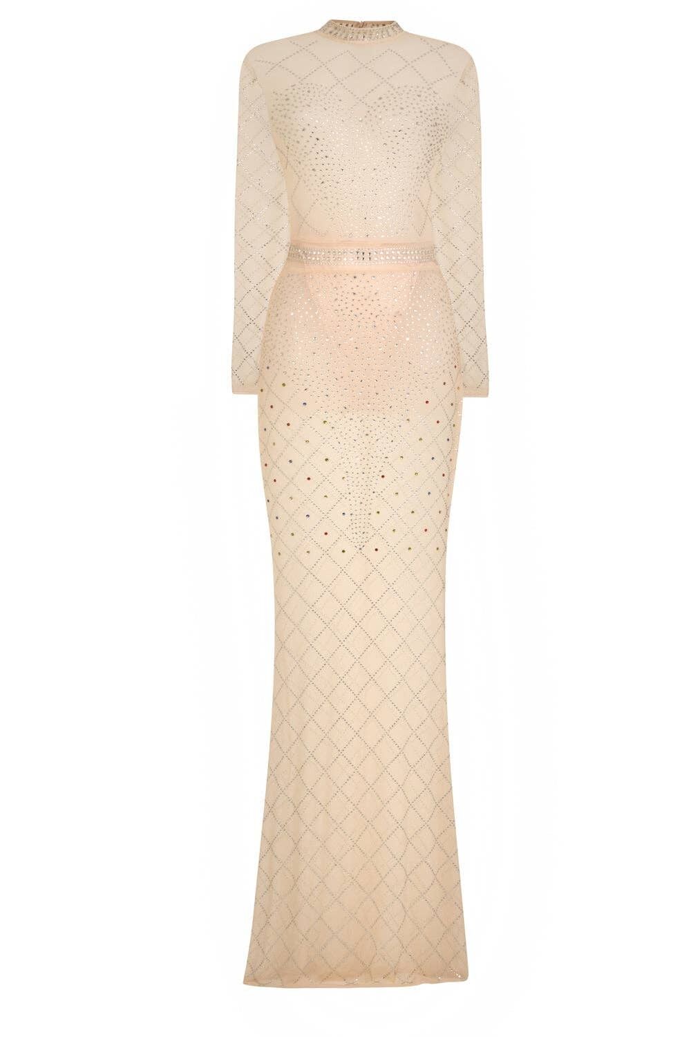 Robe longue transparente en maille transparente avec strass en cristal Sheer Dreams