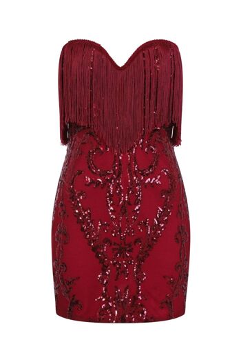 Promises Berry Luxe Sweetheart Tassel Fringe Sequin Bodycon Dress 4