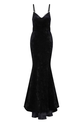 Irreplaceable Luxe Black Velvet Crystal Sweetheart Fishtail Dress 3