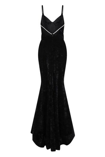 Irreplaceable Luxe Black Velvet Crystal Sweetheart Fishtail Dress 4