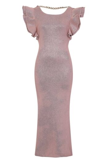 Robe longue crayon moulante à volants scintillants scintillants Posh Blush 1