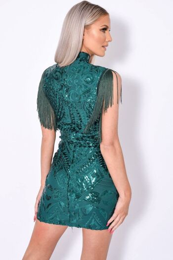 Kylie Vip Vert Luxe Tassel Fringe Sequin Embelli Robe Illusion 4