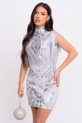Kylie Vip Silver Luxe Tassel Fringe Sequin Embelli Robe Illusion 3