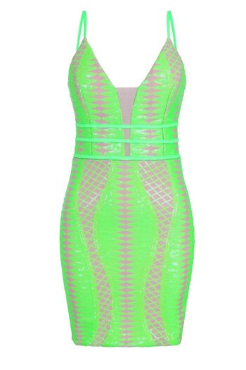 Mini-robe vert fluo Limelight avec bandage à sequins et cage plongeante 2