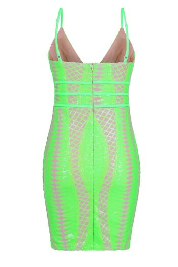 Mini-robe vert fluo Limelight avec bandage à sequins et cage plongeante 3
