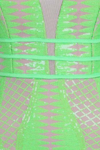 Mini-robe vert fluo Limelight avec bandage à sequins et cage plongeante 4
