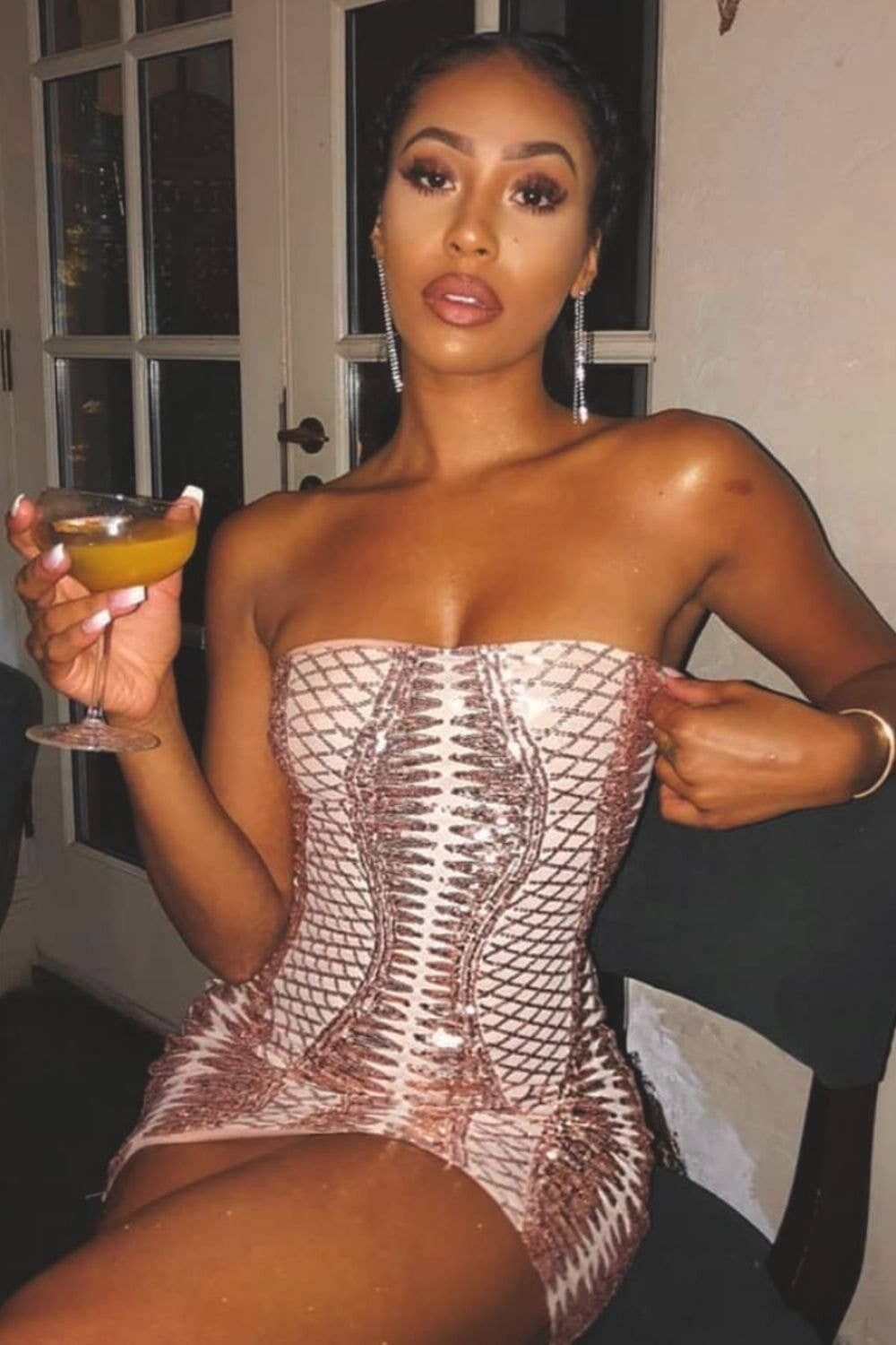 Tie Me Up Rose Gold Bandeau Cage Paillettes Bandage Illusion Abito con lacci