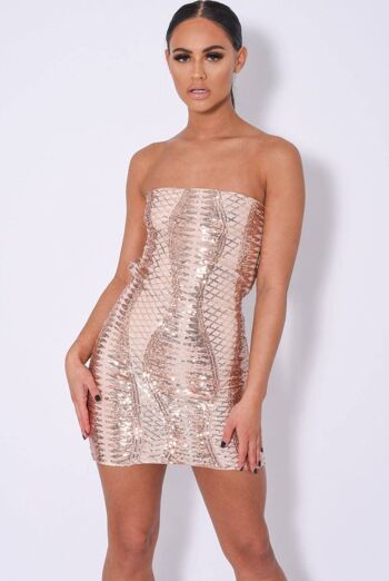 Tie Me Up Rose Gold Bandeau Cage Sequin Bandage Illusion Lace Up Dress 2