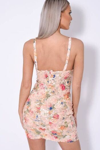 Tie The Knot Floral Lace & Nude Sequin Cut Out Bow Strappy Dress 3