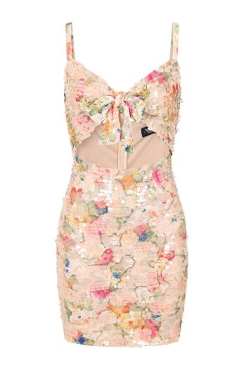 Tie The Knot Floral Lace & Nude Sequin Cut Out Bow Strappy Dress 4